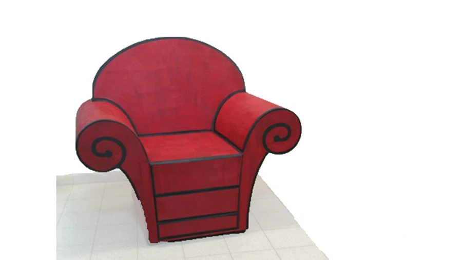 כורסא אדומה בעלת קווים מעוגלים | מיקי הורוביץ – אמנות קרטון ונייר