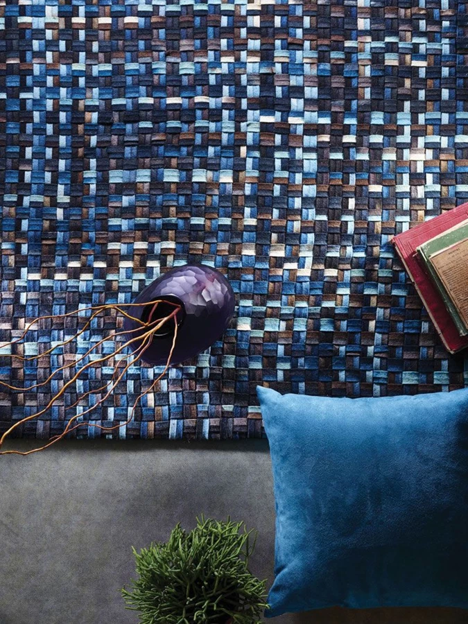 שטיח שתי וערב בעבודת יד בגווני כחול מסדרת 