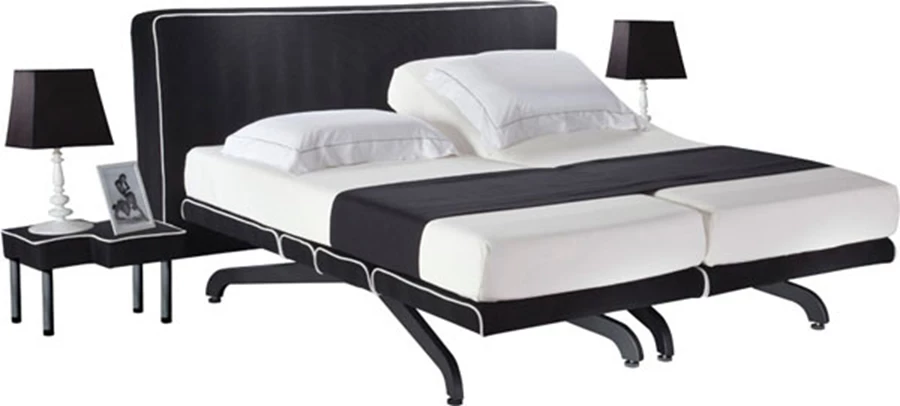 מיטה זוגית מתכווננת, בעיצוב Matthias Rossow, הכוללת גם תאורה,  מגשים מתכווננים ומסתובבים, כרית ראש מתכווננת ועוד. 'Swiss System'