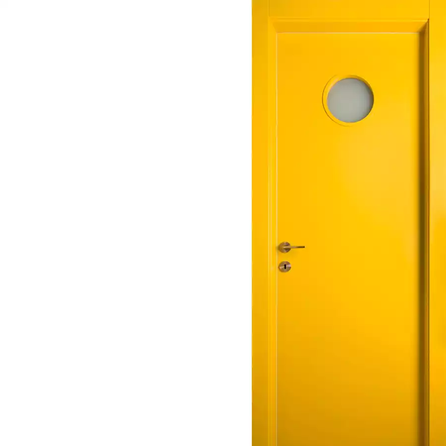 דלת צוהר צהובה, שילוב עץ וזכוכית, דלתות דרור. צילום- דרור ורסצקי