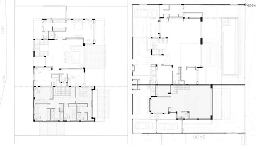 תכנית אדריכלית: מימין: קומת הכניסה, משמאל: הקומה הראשונה