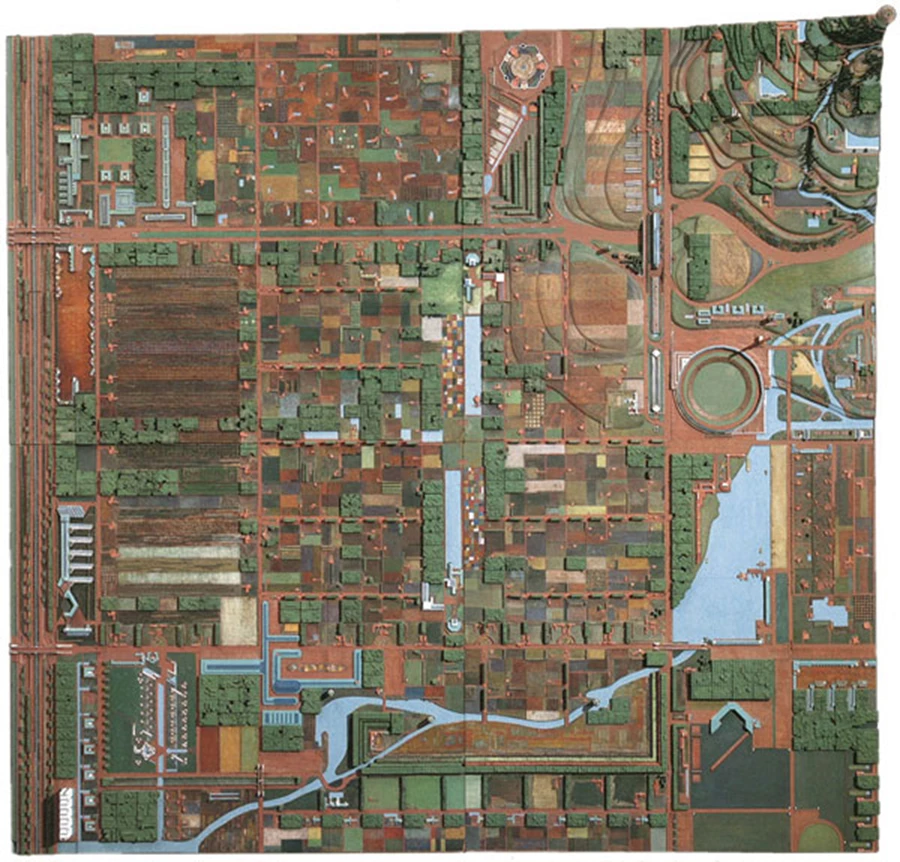 פרנק לויד רייט (1867-1959), פרויקט 'Broadacre City', מודל עץ צבוע: 386.1X386.1 ס
